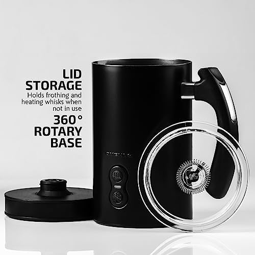 OVENTE Electric Milk Frother Double Wall Insulated Stainless Steel, Automatic Shutoff Portable Hot Cold Foam Maker Perfect Milk Steamer For Hot Chocolate Cappuccino Coffee, Black FR3608B