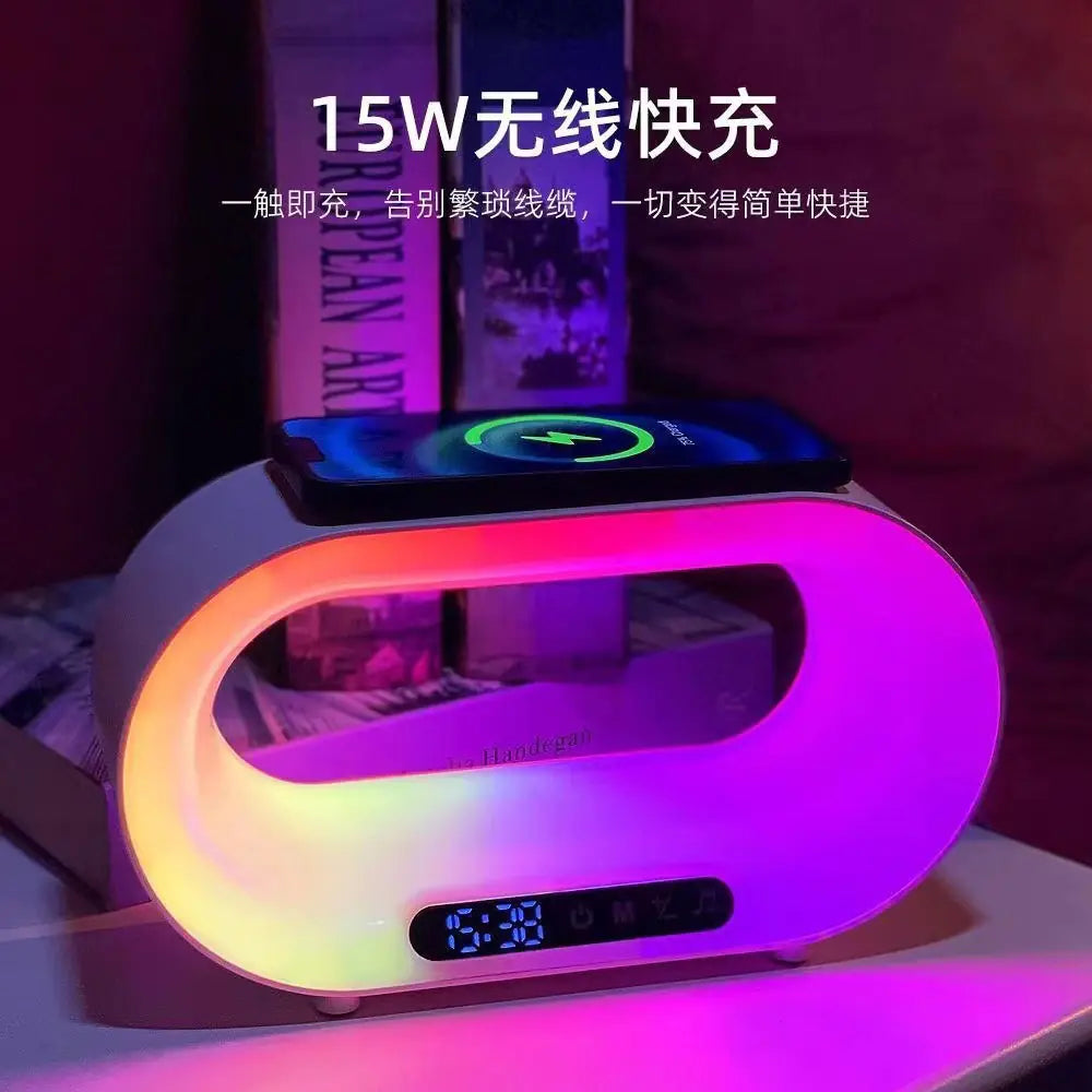Wireless Charging Smart Speaker Alarm Clock with RGB Light