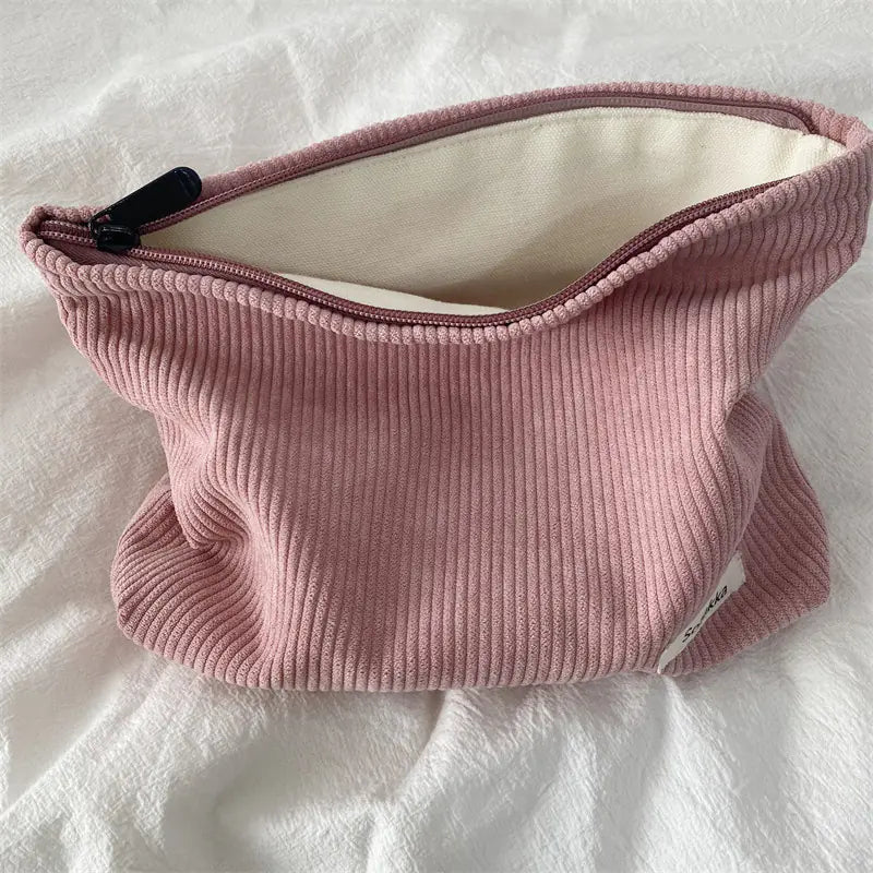 Corduroy Travel Cosmetic Bag - Large Capacity Organizer