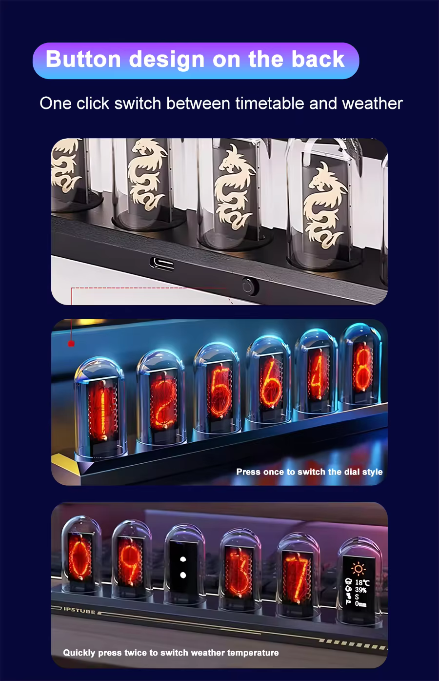 RGB Nixie Tube Clock LED Glows IPS Color Screen