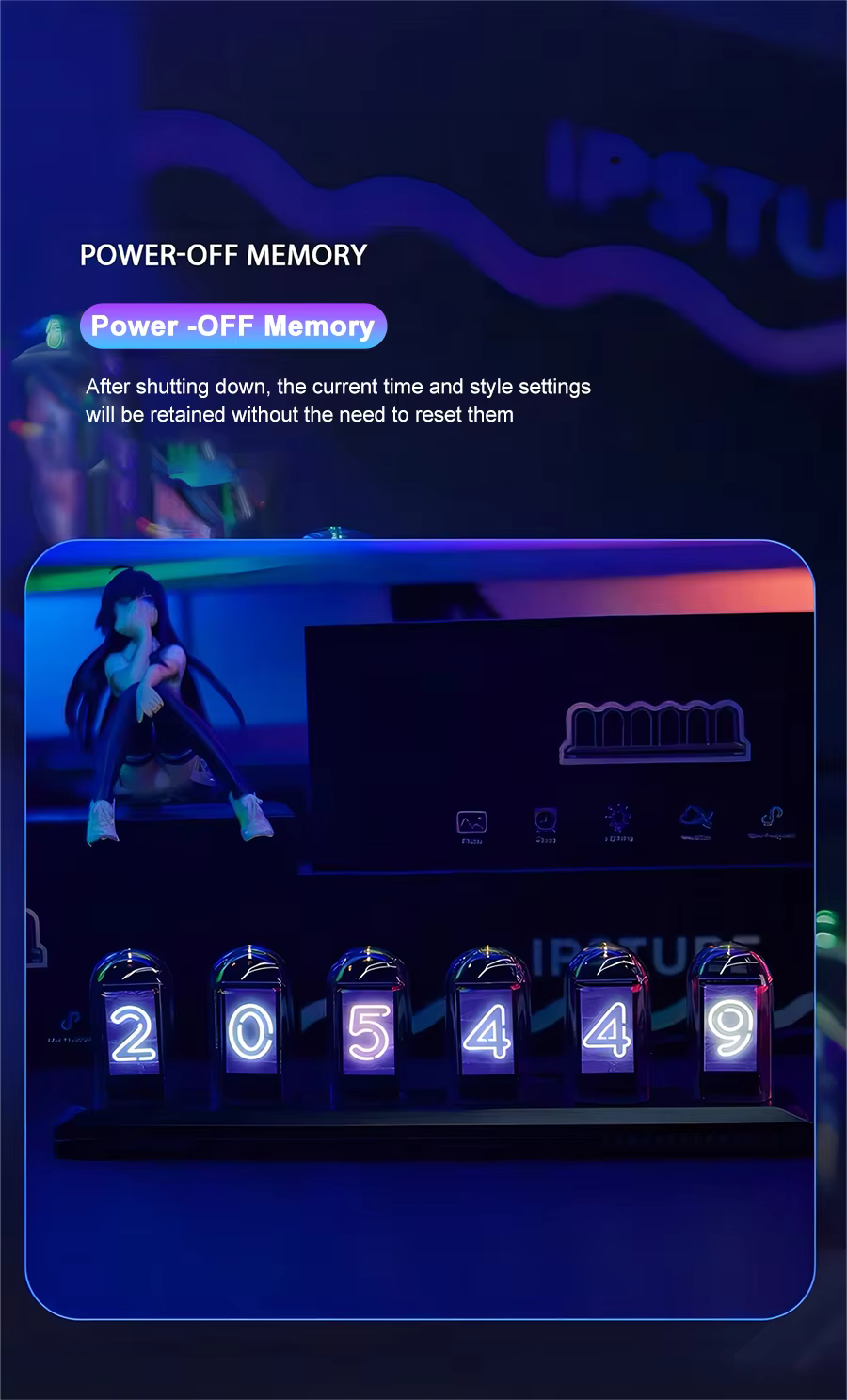 RGB Nixie Tube Clock LED Glows IPS Color Screen