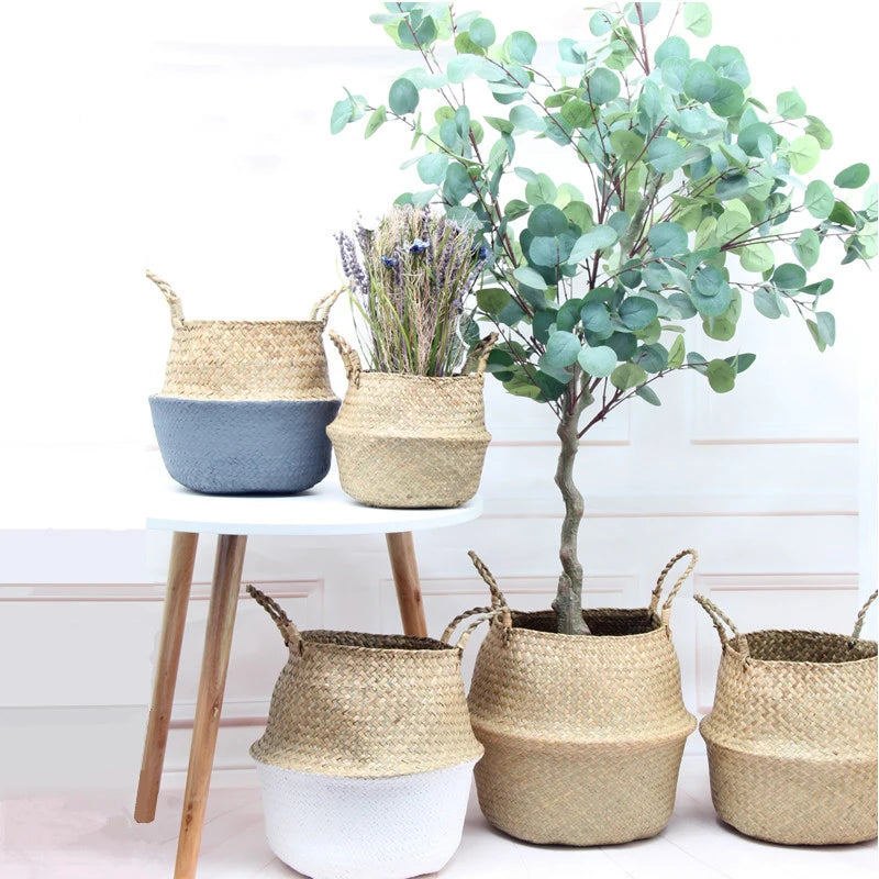 LuanQI Wicker Storage Basket Flower Baskets Potted Plant Laundry Storage Decorative Basket Rattan Flower Pot Garden Planters