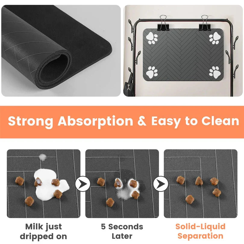 Pet Placemat for Food and Water Bowl, with Waterproof Rubber Backing, Quick Dry Water Mat for Dog Cat