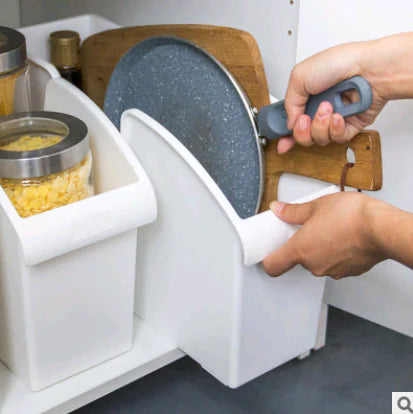 Stackable Kitchen Storage Rack with Rolling Bin and Utensil Holder