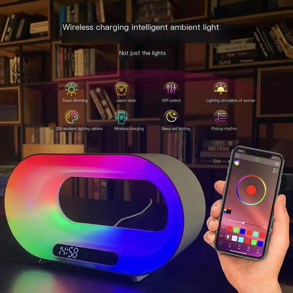 Wireless Charging Smart Speaker Alarm Clock with RGB Light