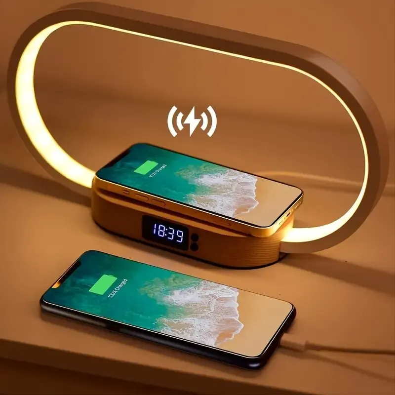 Multifunctional Wireless Charger Stand, LED Desk Lamp, Alarm Clock for iPhone
