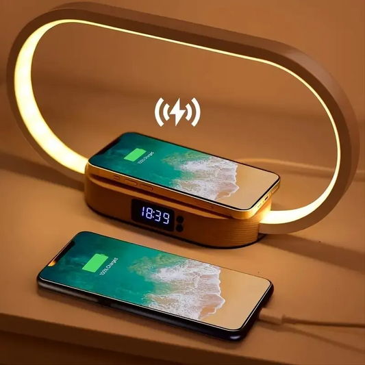Multifunctional Wireless Charger Stand, LED Desk Lamp, Alarm Clock for iPhone