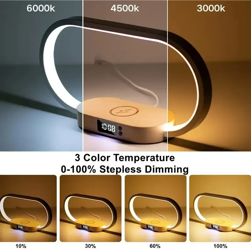 Multifunctional Wireless Charger Stand, LED Desk Lamp, Alarm Clock for iPhone