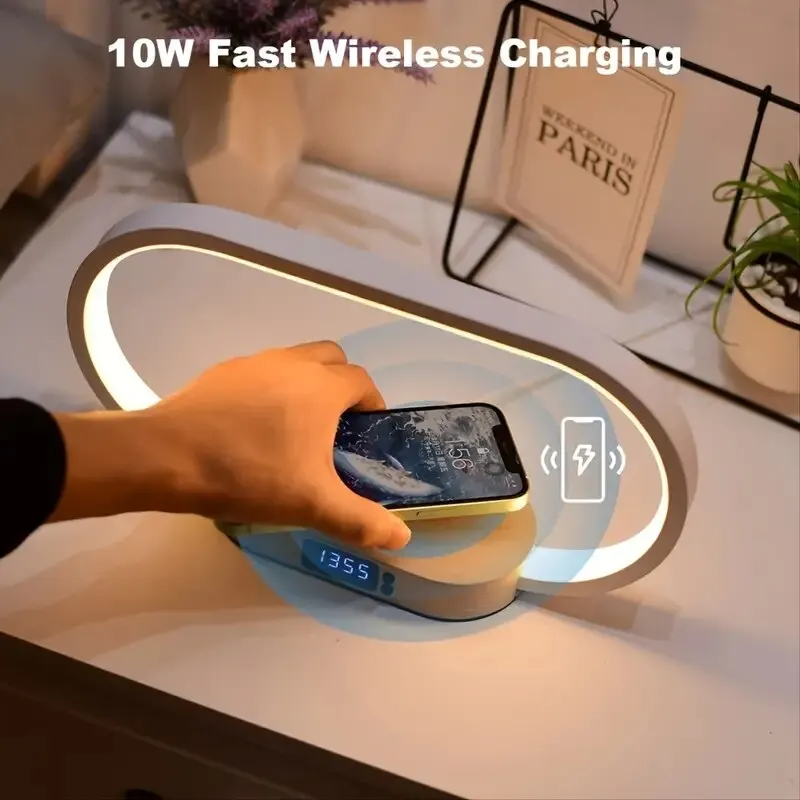 Multifunctional Wireless Charger Stand, LED Desk Lamp, Alarm Clock for iPhone