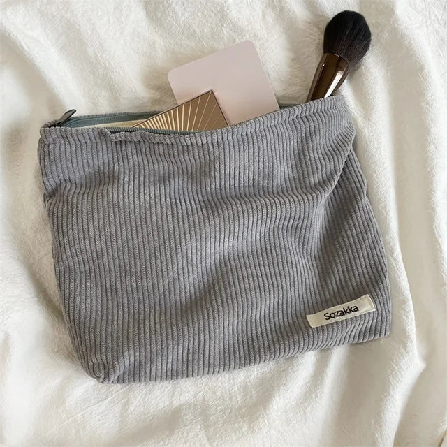 Corduroy Travel Cosmetic Bag - Large Capacity Organizer