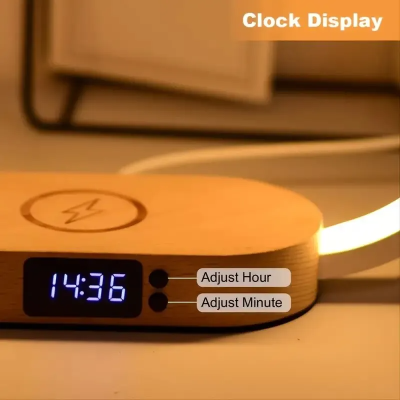 Multifunctional Wireless Charger Stand, LED Desk Lamp, Alarm Clock for iPhone