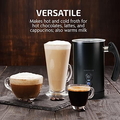 OVENTE Electric Milk Frother Double Wall Insulated Stainless Steel, Automatic Shutoff Portable Hot Cold Foam Maker Perfect Milk Steamer For Hot Chocolate Cappuccino Coffee, Black FR3608B