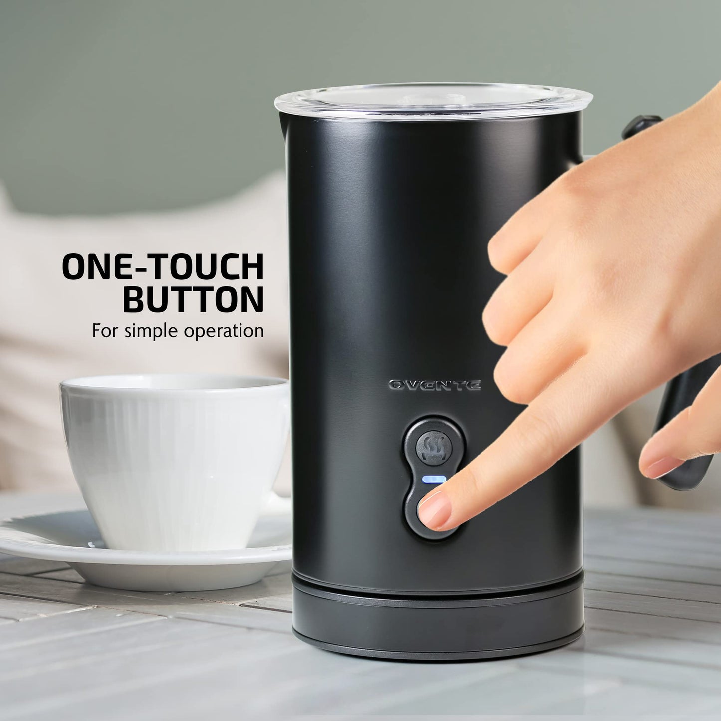 OVENTE Electric Milk Frother Double Wall Insulated Stainless Steel, Automatic Shutoff Portable Hot Cold Foam Maker Perfect Milk Steamer For Hot Chocolate Cappuccino Coffee, Black FR3608B