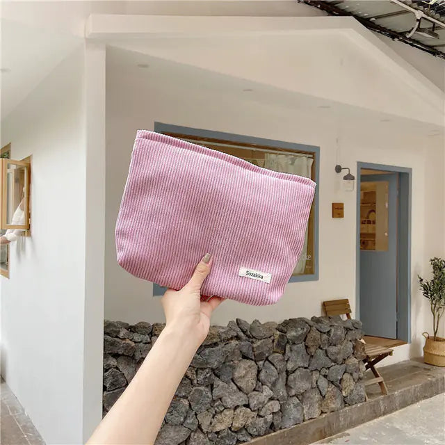 Corduroy Travel Cosmetic Bag - Large Capacity Organizer