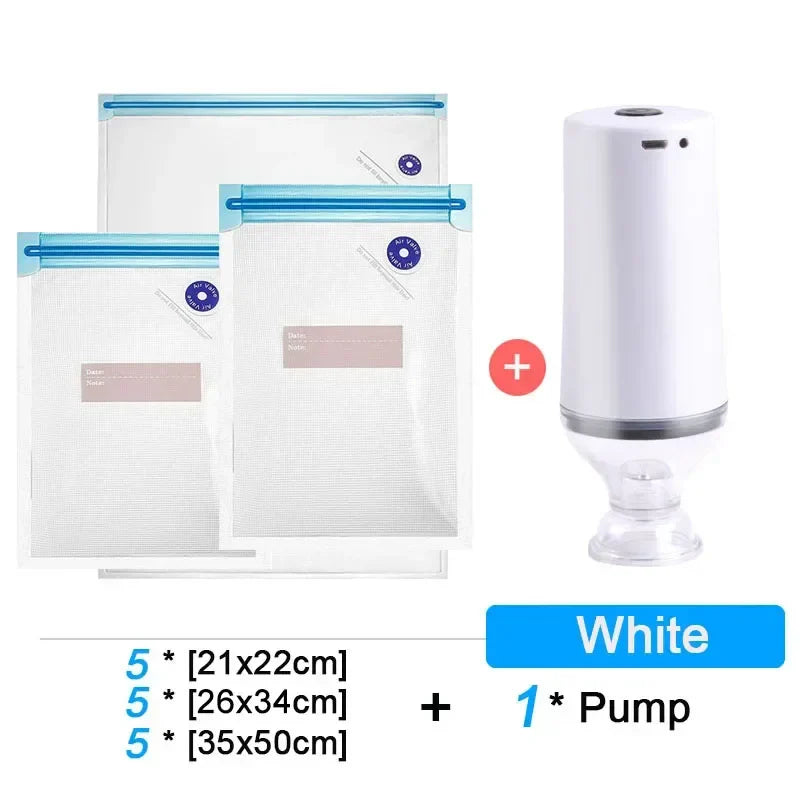 Reusable Vacuum Food Storage Zipper Bags Set Electric Handheld Vacuum Sealer USB