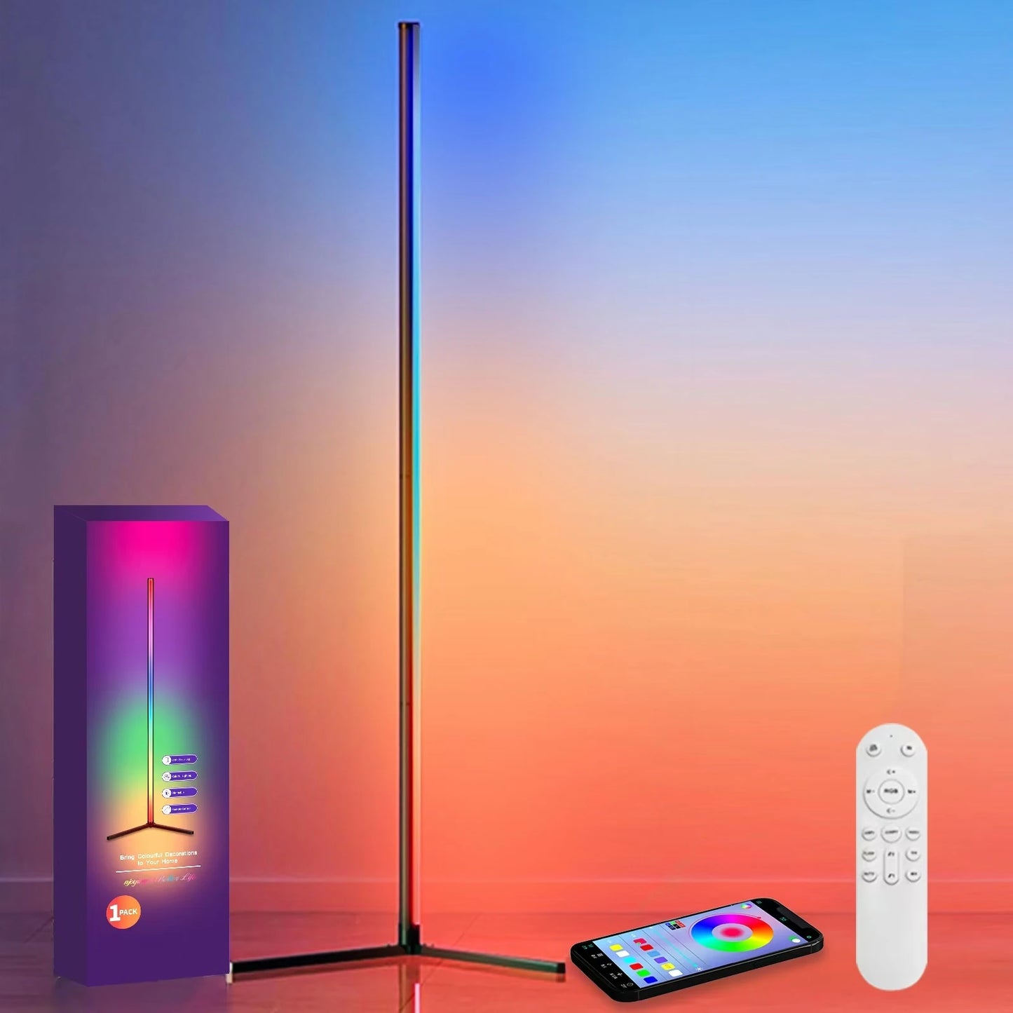 Smart RGB Dream Color Floor Lamp with Music Sync Modern 16 Million Color Changing Standing Mood Light with APP & Remote Control