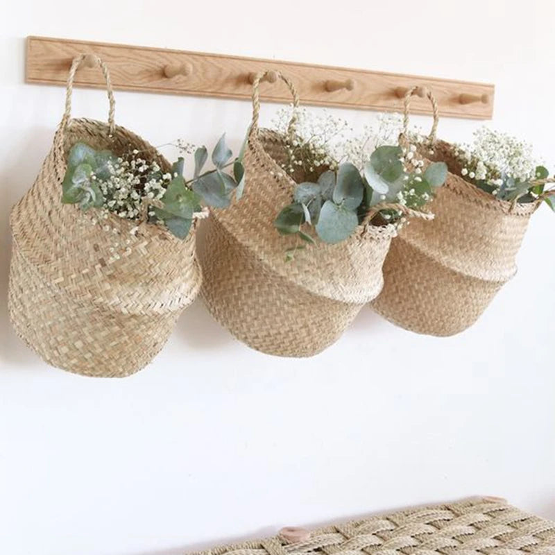 LuanQI Wicker Storage Basket  Flower Baskets Potted Plant Laundry Storage Decorative Basket Rattan Flower Pot Garden Planters