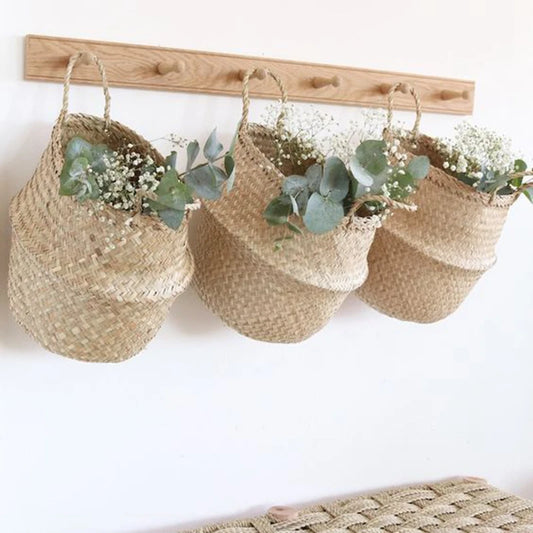 LuanQI Wicker Storage Basket  Flower Baskets Potted Plant Laundry Storage Decorative Basket Rattan Flower Pot Garden Planters