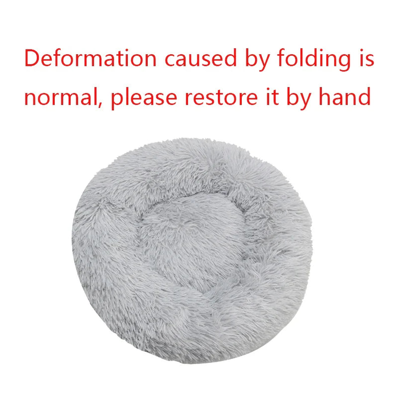 Round Plush Dog & Cat Bed – Winter Warm Washable Pet Bed for Small, Medium & Large Pets