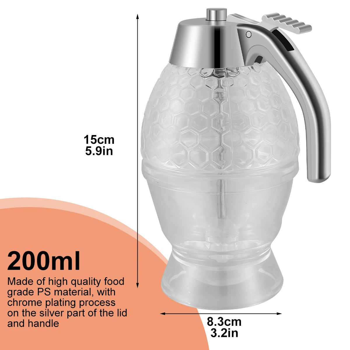 200ml Honey Dispenser Diamond Shaped Glass Oil Dispenser Multifunctional Oil Bottle Vinegar and Sauce Dispensers Kitchen Tool