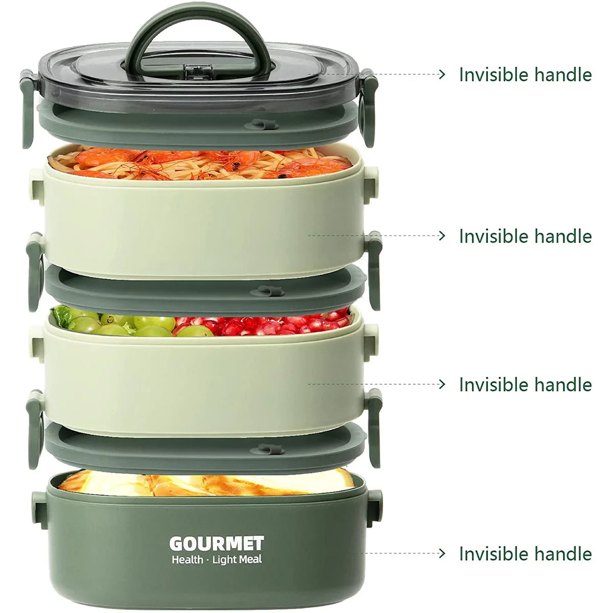 2000ML Portable 3 Layer Lunch Box - Leakproof Microwavable Food Container
