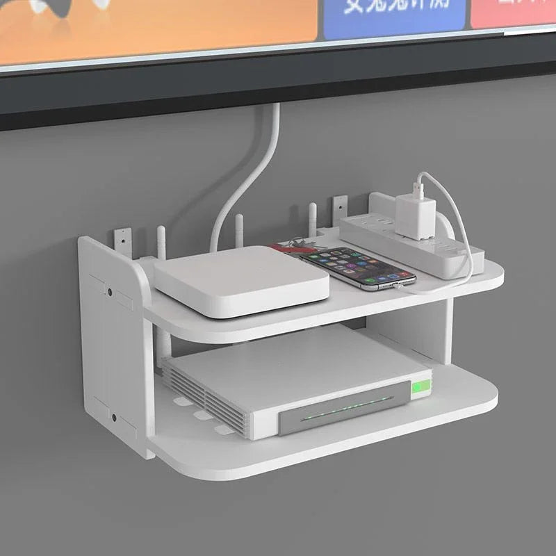 Environmental 2 tier floating shelves WiFi router hanging layer multi tap outlet set top box bracket Wall Mount floating shelves