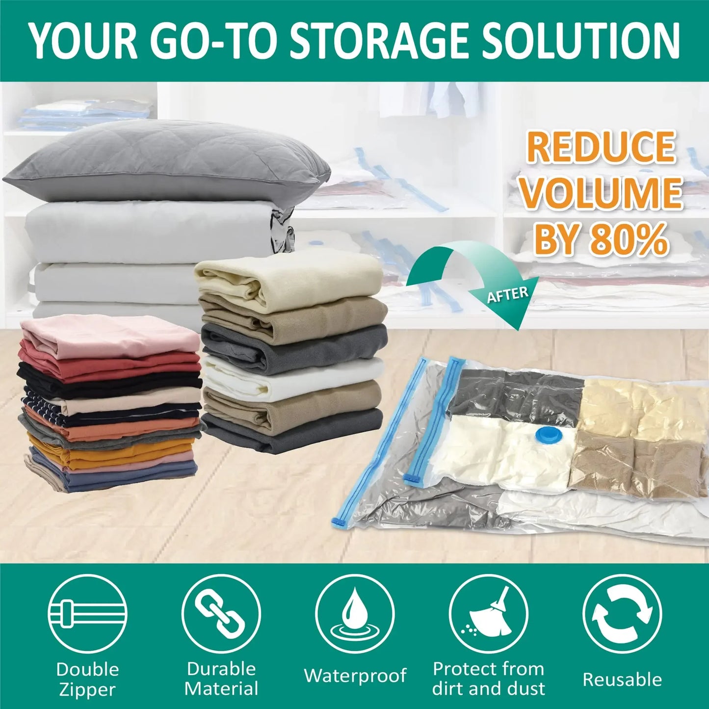 Vacuum Storage Bags, Space Saver Bags Compression for Comforters and Blankets, Sealer Clothes Travel Packing Organizer