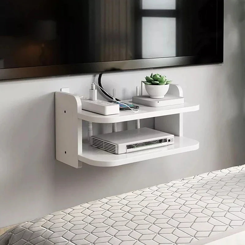 Environmental 2 tier floating shelves WiFi router hanging layer multi tap outlet set top box bracket Wall Mount floating shelves
