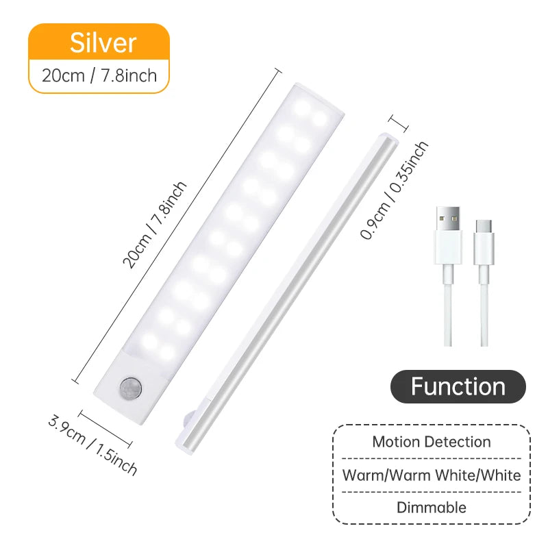 Motion Sensor Light Wireless LED Night Light USB Rechargeable Night Lamp Cabinet Wardrobe Lamp Under Backlight For Kitchen