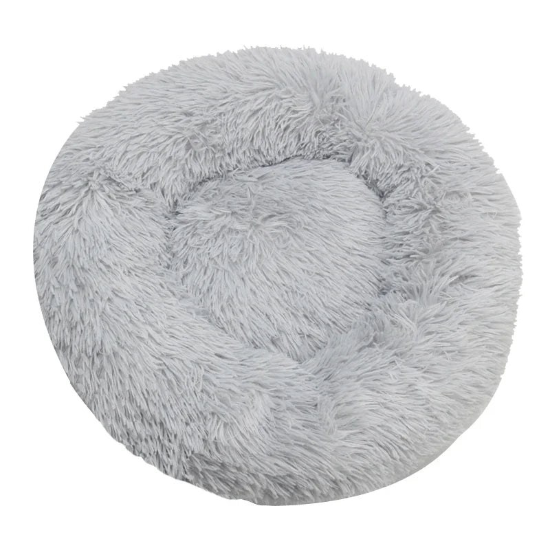 Round Plush Dog & Cat Bed – Winter Warm Washable Pet Bed for Small, Medium & Large Pets