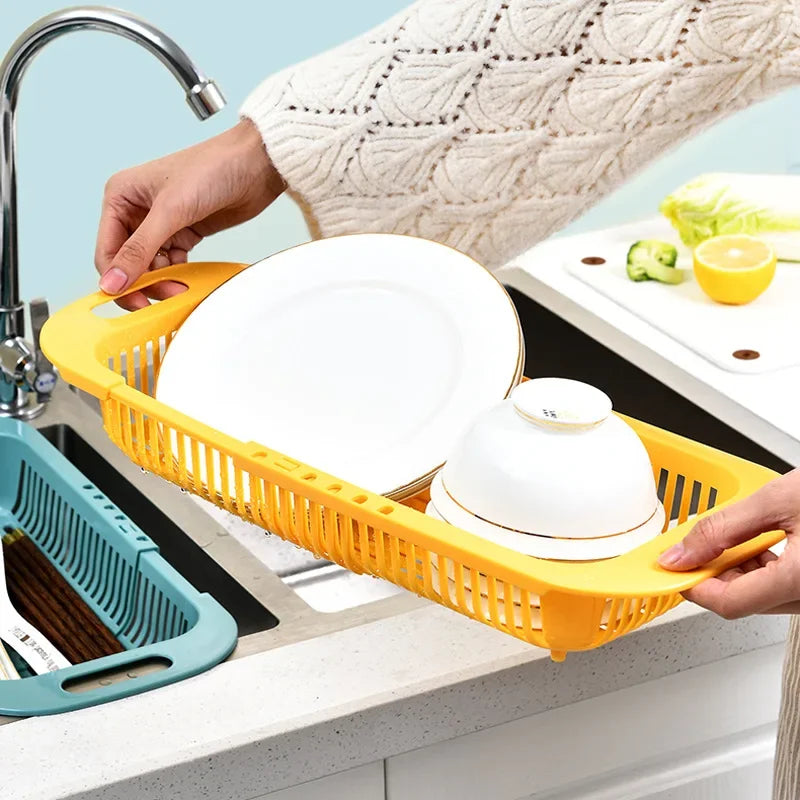 Foldable Kitchen Dish Drying Rack Stainless Steel Bowl Fruit Vegetable Dish Holder Sink Roller Organizer Basket Racks Tool