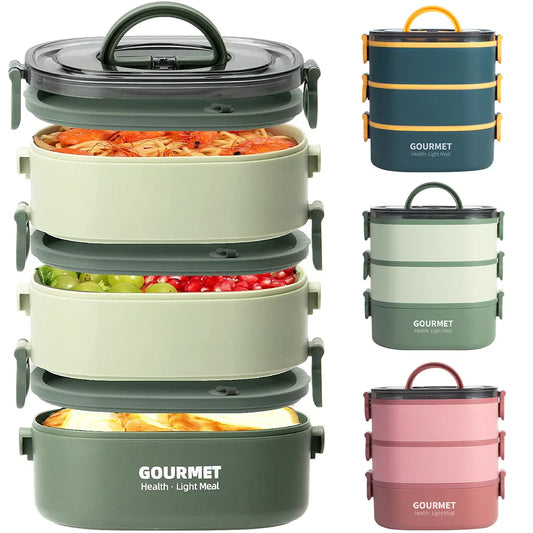 2000ML Portable 3 Layer Lunch Box - Leakproof Microwavable Food Container