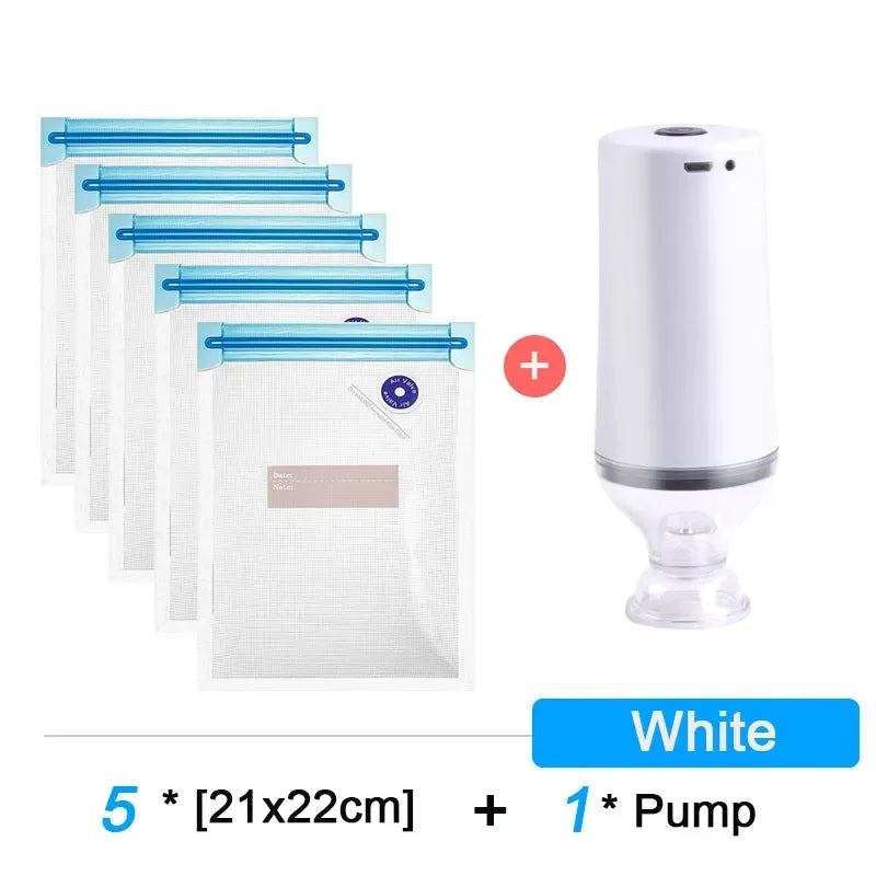 Reusable Vacuum Food Storage Zipper Bags Set Electric Handheld Vacuum Sealer USB