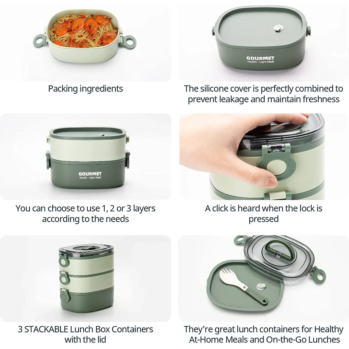 2000ML Portable 3 Layer Lunch Box - Leakproof Microwavable Food Container