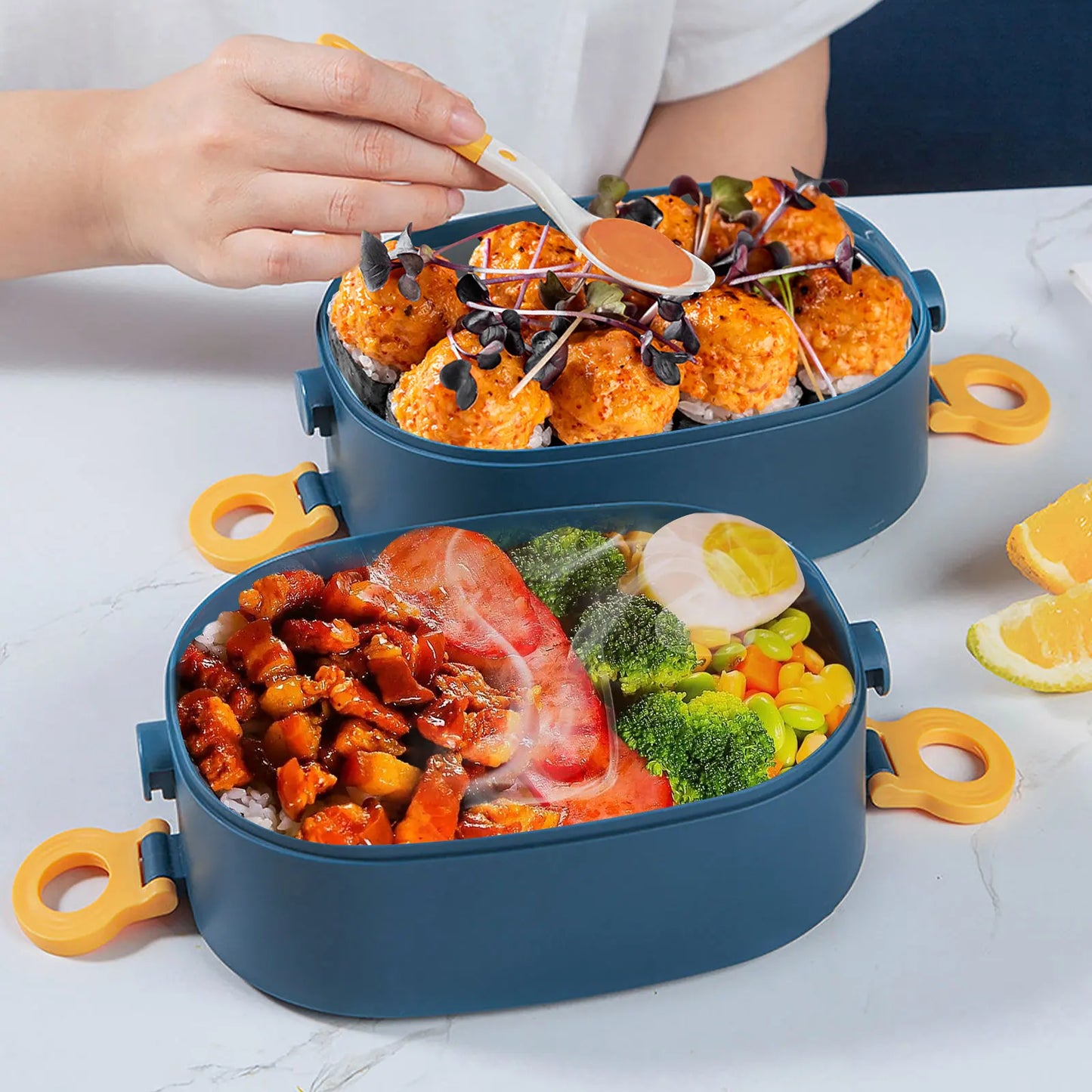 2000ML Portable 3 Layer Lunch Box - Leakproof Microwavable Food Container