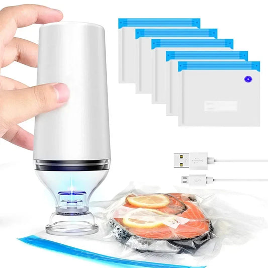 Reusable Vacuum Food Storage Zipper Bags Set Electric Handheld Vacuum Sealer USB