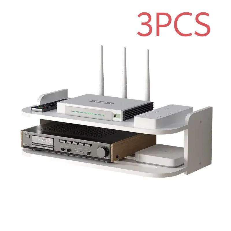 Environmental 2 tier floating shelves WiFi router hanging layer multi tap outlet set top box bracket Wall Mount floating shelves