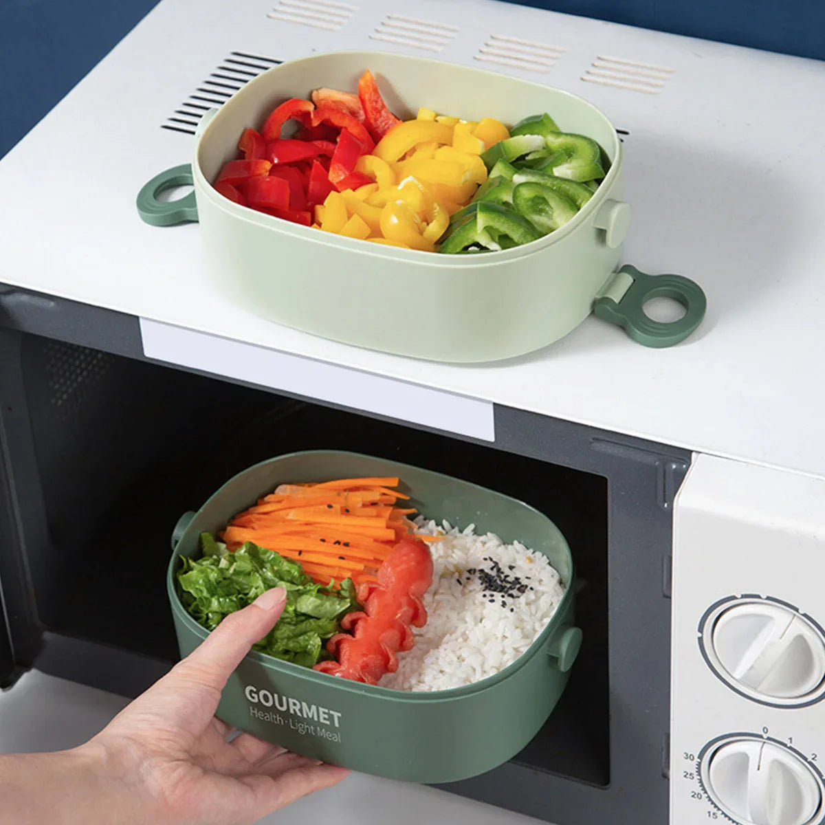 2000ML Portable 3 Layer Lunch Box - Leakproof Microwavable Food Container