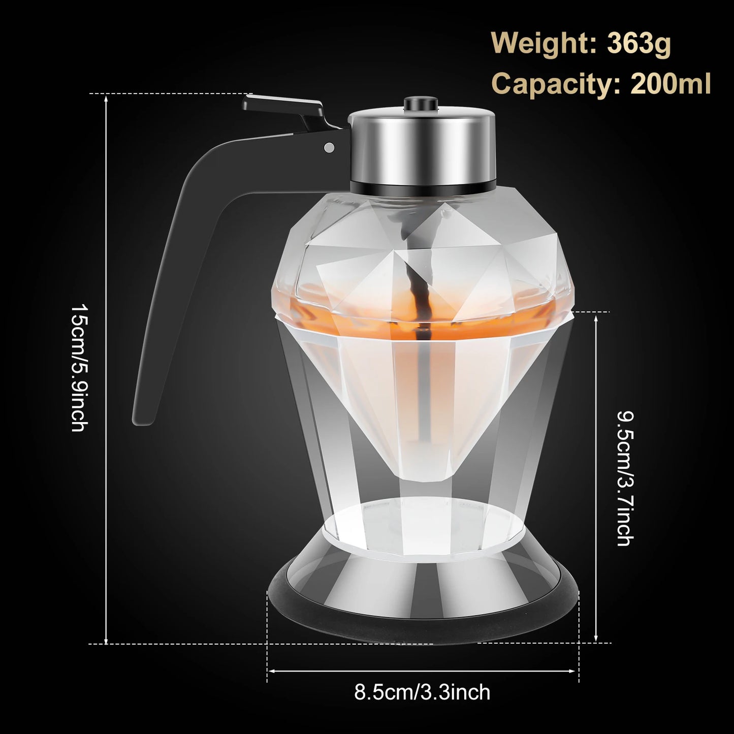 200ml Honey Dispenser Diamond Shaped Glass Oil Dispenser Multifunctional Oil Bottle Vinegar and Sauce Dispensers Kitchen Tool