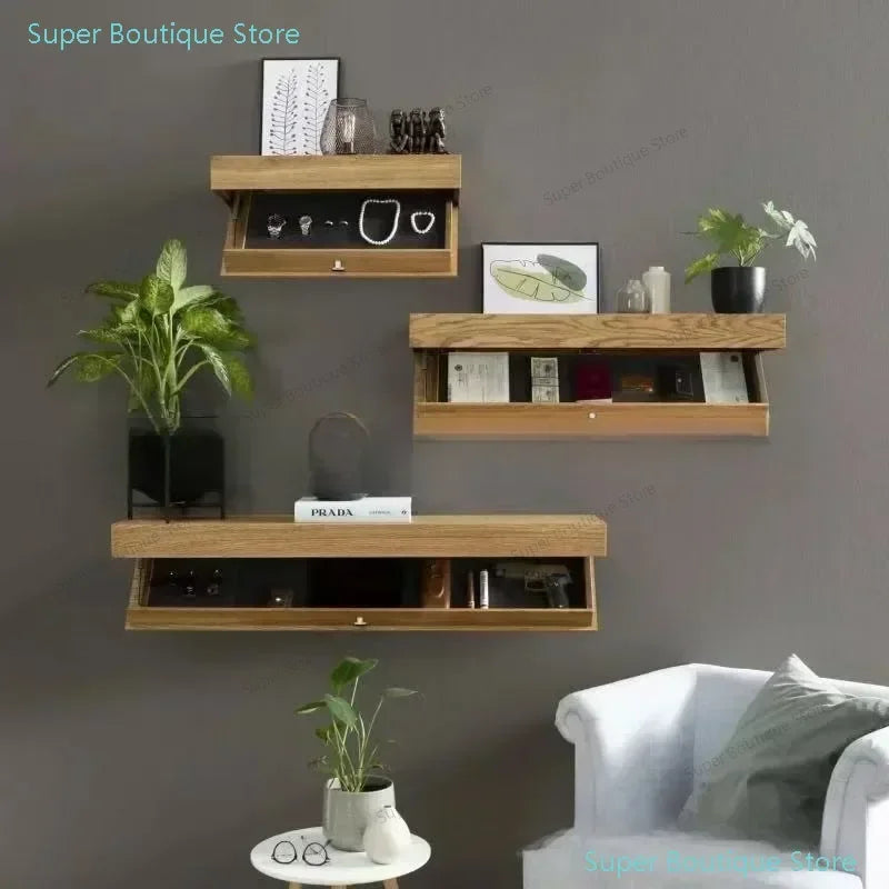 Wood Floating Wall Shelves Magic Flap Hidden Shelf with Secret Compartment Wall-mounted Storage Wood Furniture Storage Box