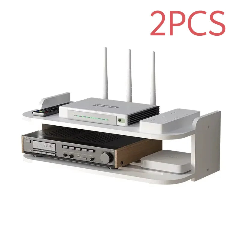 Environmental 2 tier floating shelves WiFi router hanging layer multi tap outlet set top box bracket Wall Mount floating shelves