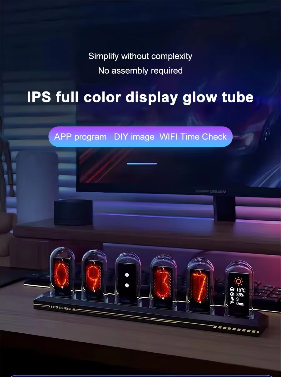 RGB Nixie Tube Clock LED Glows IPS Color Screen