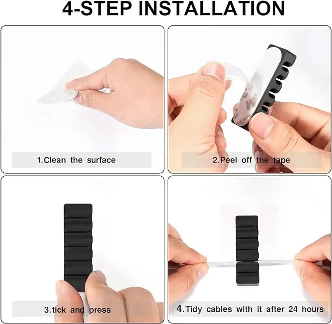 Cable Clip Cord Organizer Black Cable Management Cord Clip Silicone Self-Adhesive Charger Cord Clip for Bedside Table Compartmen