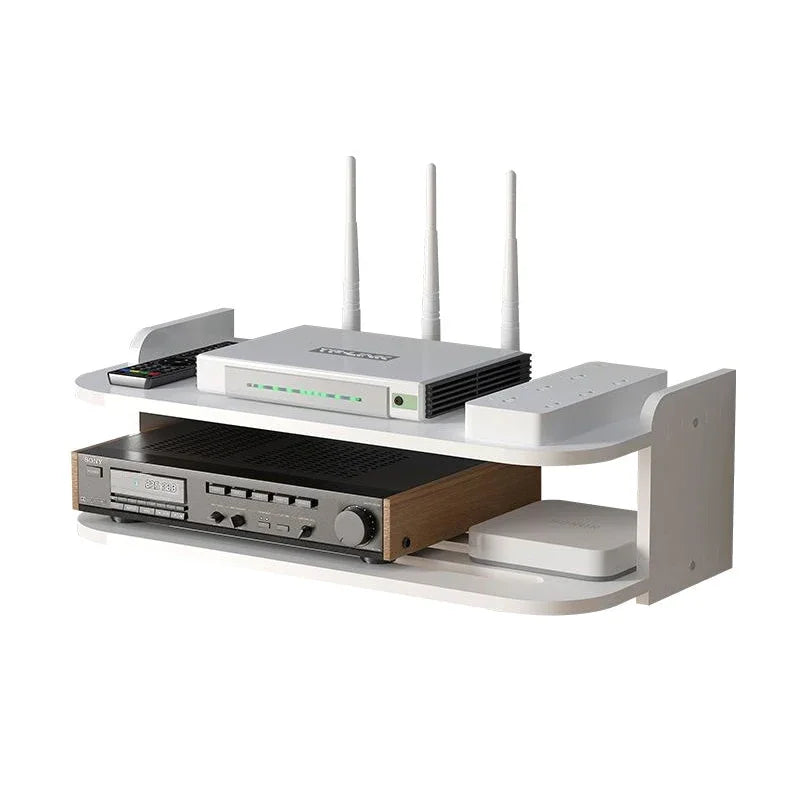 Environmental 2 tier floating shelves WiFi router hanging layer multi tap outlet set top box bracket Wall Mount floating shelves