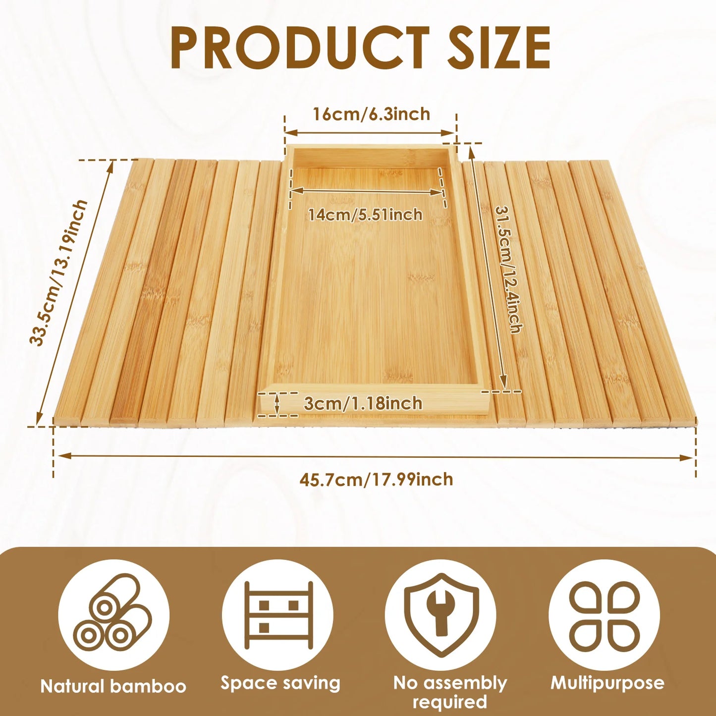 Bamboo Couch Cup Holder Anti-Slip Sofa Armrest Tray Foldable Multifunctional Sofa Cup Holder for Remote Control Cups Snack