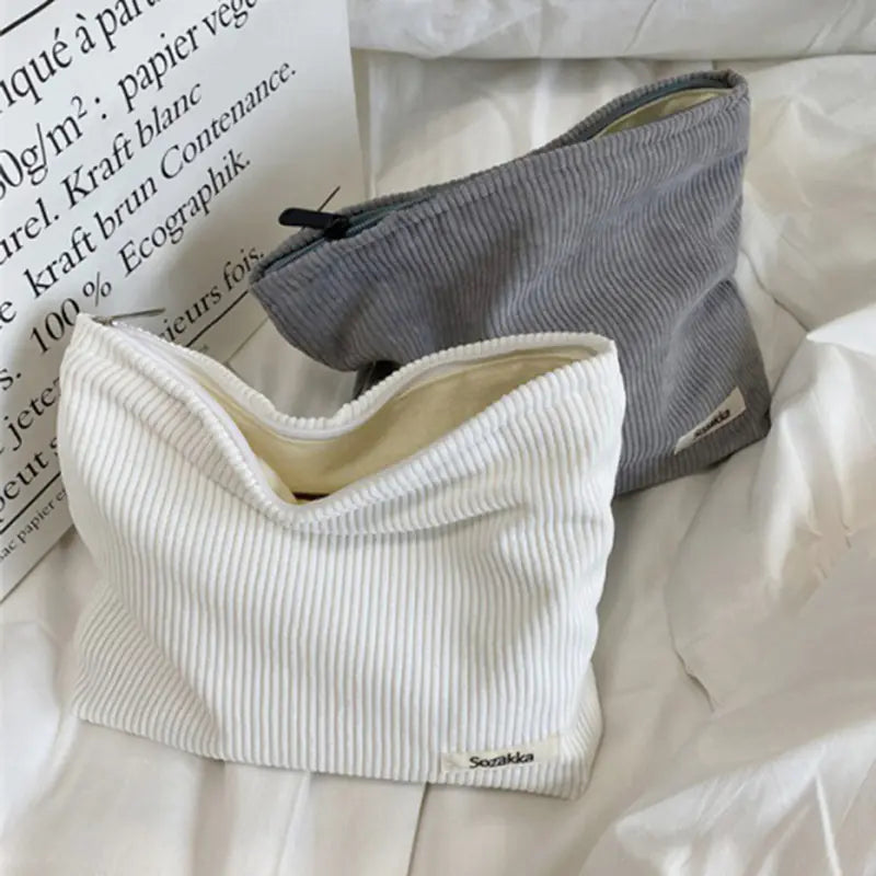 Corduroy Travel Cosmetic Bag - Large Capacity Organizer