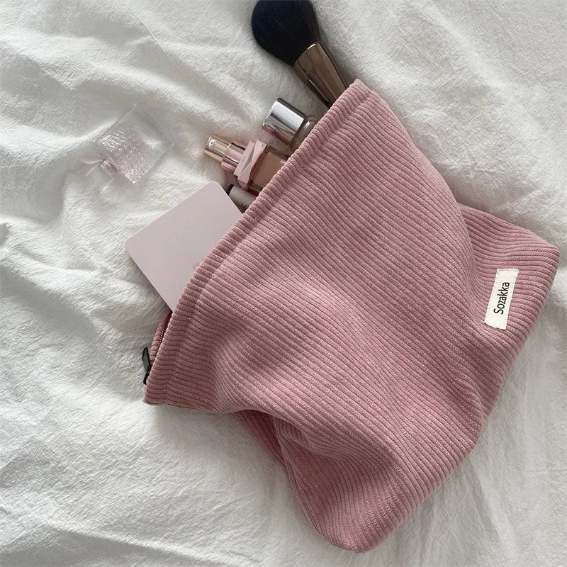 Corduroy Travel Cosmetic Bag - Large Capacity Organizer