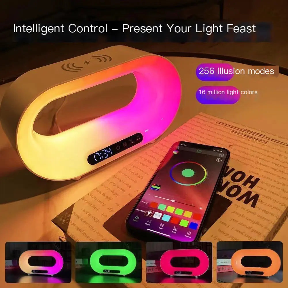 Wireless Charging Smart Speaker Alarm Clock with RGB Light