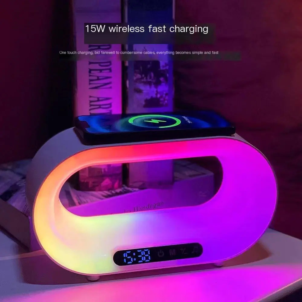Wireless Charging Smart Speaker Alarm Clock with RGB Light
