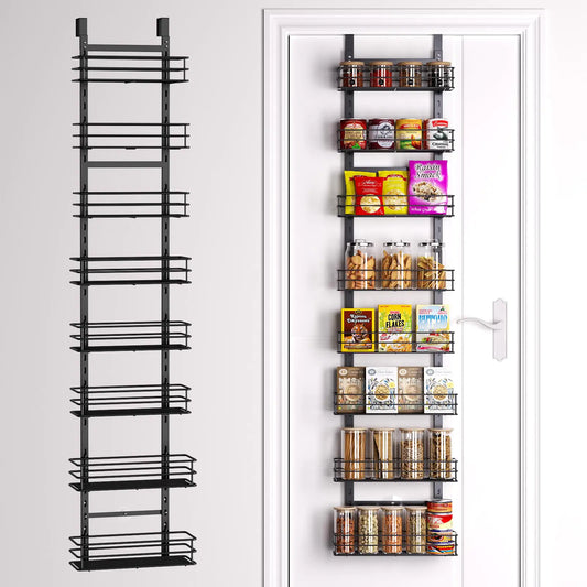 8-Tier Over the Door Pantry OrganizerCabinet Door OrganizerKitchen Pantry Door Organizers and StorageOver the Door Spice RackBehind the Door StorageDoor Hanging OrganizerBlack